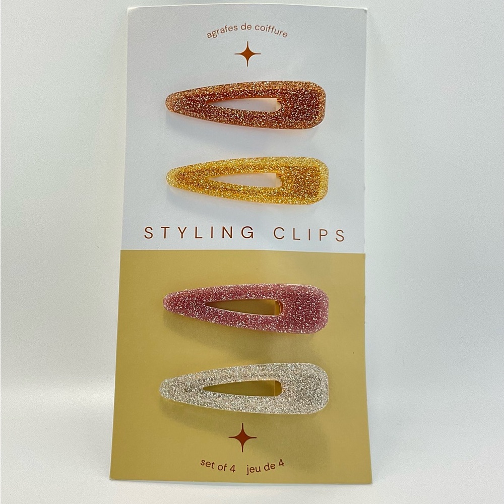Anthropologie Hair Clips, Gold Silver Brown & Pink Sparkle Acrylic